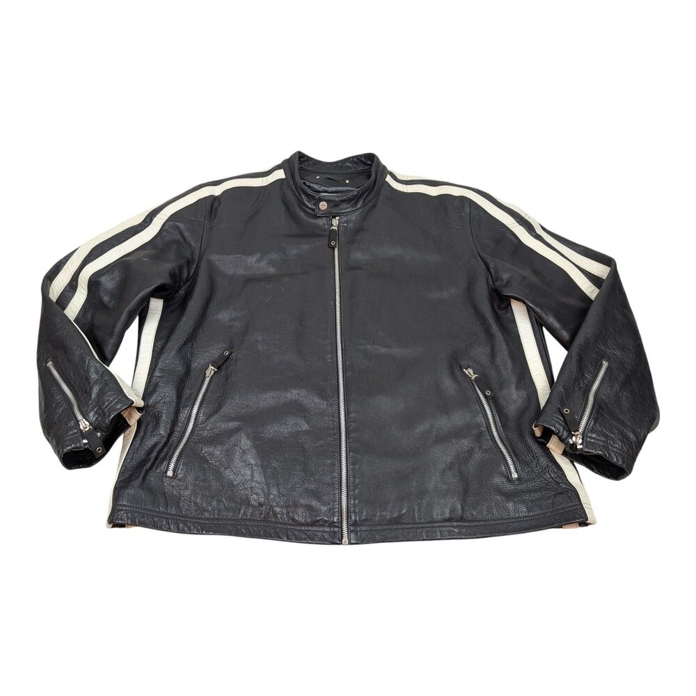 M Julian Wilsons Leather Black Motorcycle Cafe Racer Moto Biker Jacket 2XL *READ